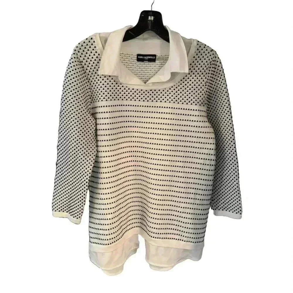 Karl Lagerfeld women’s sweater & shirt combo black w/white polka dots sz SP